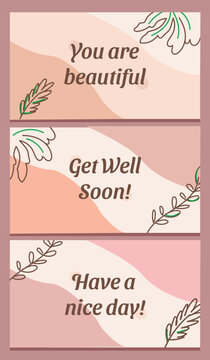 Vintage design with leaves greeting card template. Get well soon template print design with warm color.