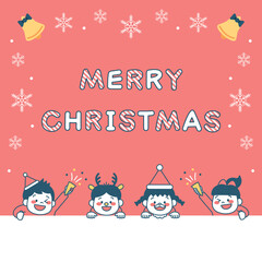 クリスマスパーティーをする子供のイラスト　正方形　シンプル