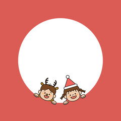 クリスマス　子供　イラスト　正方形　フレーム　赤