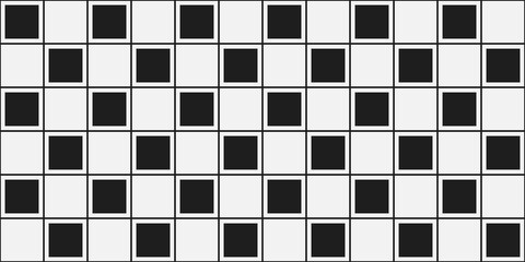 Checkered tile of empty cells filled with black squares. Suitable for print and surface decoration.