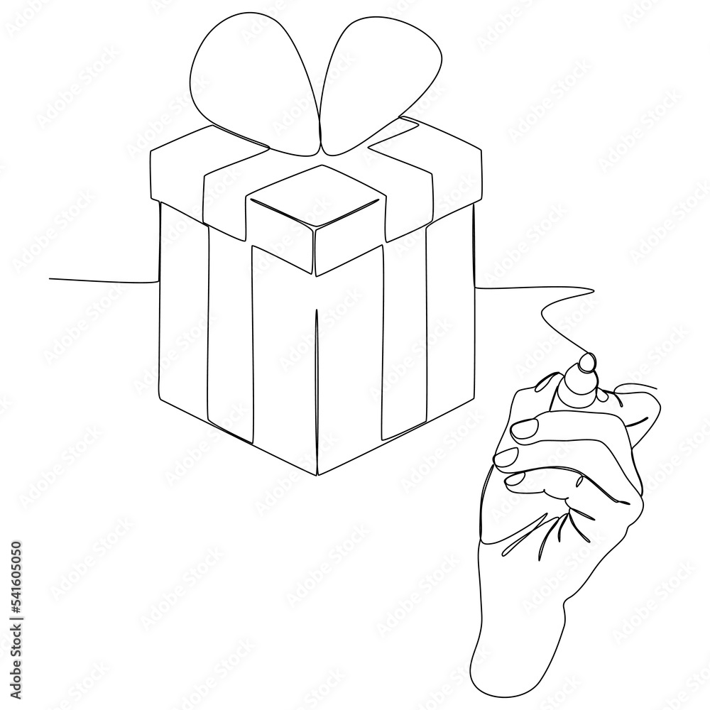 Poster one continuous line of gift box written by with felt tip pen. thin line illustration vector concept.