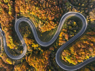 Autumn Season in the İnegol-Domanic Winding Road Drone Photo, İnegol Bursa, Turkey