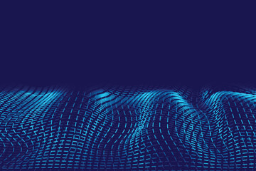 Abstract wave with moving dots flow of particles cyber technology illustration background
