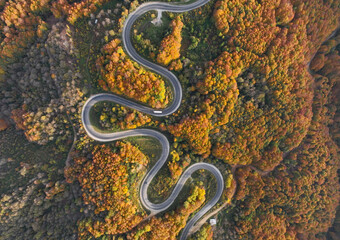 Autumn Season in the İnegol-Domanic Winding Road Drone Photo, İnegol Bursa, Turkey