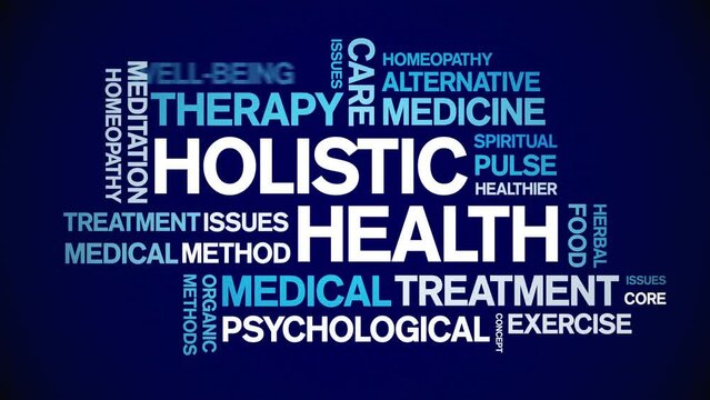 Holistic Health Science animated tag word cloud;text design animation kinetic typography seamless loop.