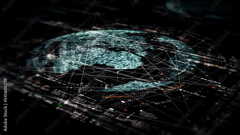 Poster Futuristic digitally generated 3d holographic planet Earth in 360 degree rotation for head up display and user interface design