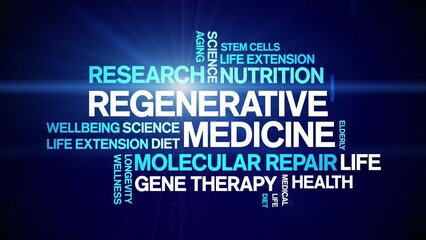 Regenerative Medicine animated tag word cloud;text design animation kinetic typography seamless loop.
