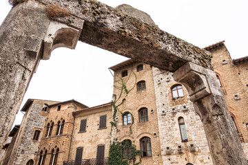 Low angle view through the structure of an ancient water well