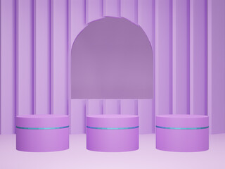 Obraz na płótnie Canvas 3D purple product podium on background. Abstract minimal geometry pedestal violet concept. Studio stand platform. Podium purple and marketing present stage. 3D podium