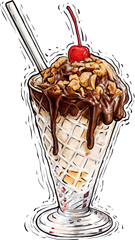 Chocolate gelato ice cream with berry illustration
