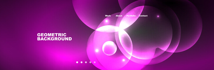 Shiny neon circles and bubbles, dark abstract background with blurred magic neon light, wallpaper design