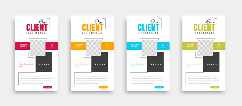 Modern and creative client testimonial social media post design. Customer service feedback review social media post or web banner with color variation template. 