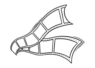 Cinema film roll sketch. Cinema ribbon in doodle style. Vector illustration isolated on white background