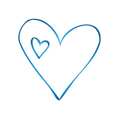 Simple blue doodle heart. Isolated design element for valentine's day, wedding, romance