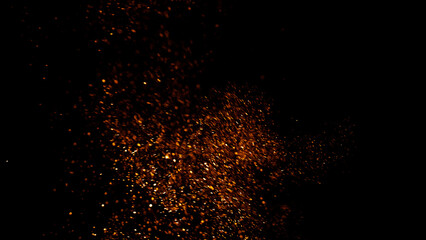 Fototapeta na wymiar Overlay fire sparks bonfire embers. Burning red hot flying sparks fire overlays rise in the dark night. Royalty high-quality stock fire embers particles rising over on black background. Ember rising