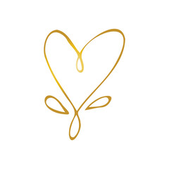 Simple golden doodle hand drawn heart. Isolated design element for valentine's day, wedding, romance