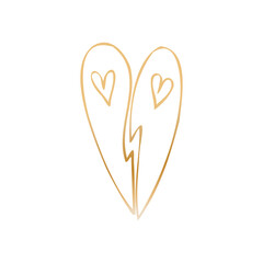 Simple golden doodle hand drawn heart. Isolated design element for valentine's day, wedding, romance
