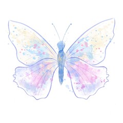 Beautiful butterfly with bright yellow and pink wings, with blotches and splashes on an isolated white background. Watercolor illustration for designers, typography, books, card, for printing product