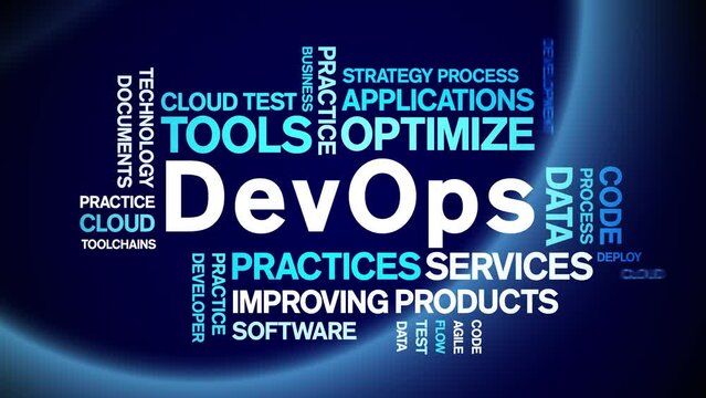 DevOps animated tag word cloud;text design animation kinetic typography seamless loop.