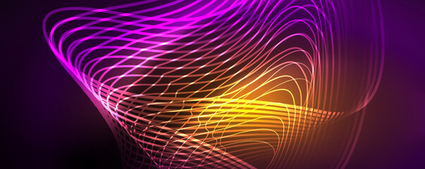 Shiny neon waves, dynamic electric motion, energy or speed concept. Vector illustration for wallpaper, banner, background, leaflet, catalog, cover, flyer