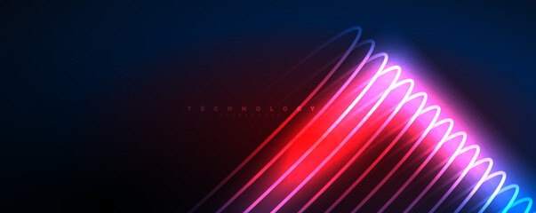 Techno neon wave lines, dynamic electric motion, speed concept. Templates for wallpaper, banner, background, landing page, wall art, invitation, prints