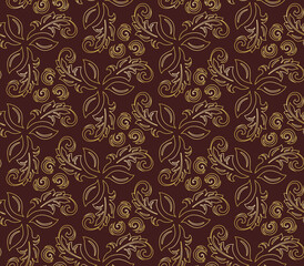 Floral ornament. Seamless abstract classic background with golden lives. Pattern with repeating floral elements. Ornament for fabric, wallpaper and packaging