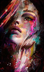 Portrait of a girl with creative makeup and hairstyle. Illustration. Created with the help of artificial intelligence