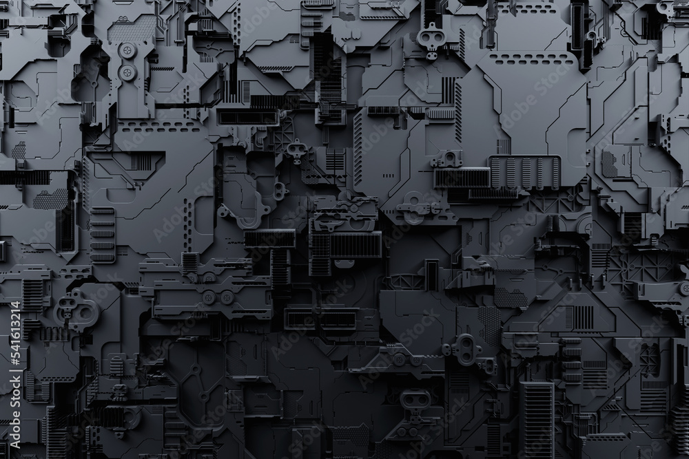 Poster 3d illustration of a pattern in the form of a metal, technological plating of a spaceship or a robot