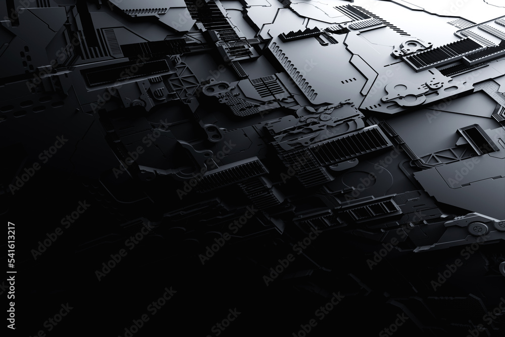 Poster 3d illustration of a pattern in the form of a metal, technological plating of a spaceship or a robot. Abstract Graphics in the style of computer games.