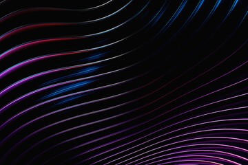 3D illustration  black and purple  stripes in the form of wave waves, futuristic background.
