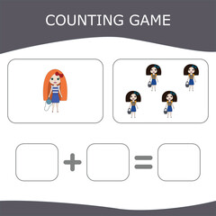 How many counting game with  colorful dolls. Worksheet for preschool kids, kids activity sheet, printable worksheet