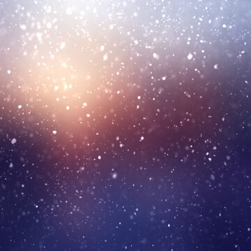 Winter dawn sky decorated falling snow. Halftone purple violet blue shades. Low shine.