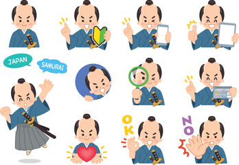 ちょんまげのお侍さん　バリエーション　初心者マーク　スマートフォン　タブレット　虫眼鏡