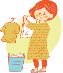 洗濯をしている女性のイラスト