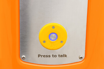 Close-up of smart intercom button. Close-up blank button. Start-up