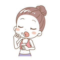 Illustration of a woman taking medicine, upper body.