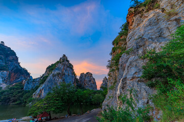 Fototapeta na wymiar Landscape of Snake Mountain at Ratchaburi Province, Thailand (In Thailand we call Khao Hin Ngoo)