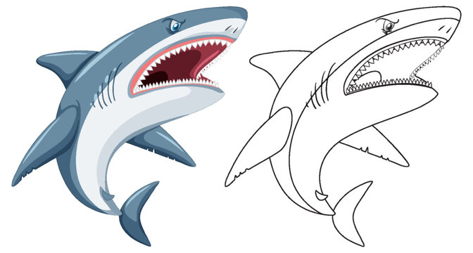 Shark cartoon character with its doodle outline