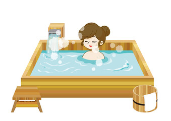 旅行　温泉　檜の湯　入浴イラスト