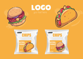 Chips packaging template vector design of 3d bag