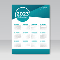 2023 One page wall calendar design template, modern 12 month
