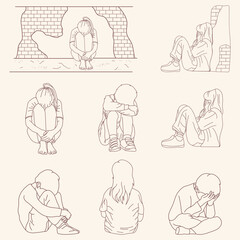 World War Orphans Day line art element design illustration