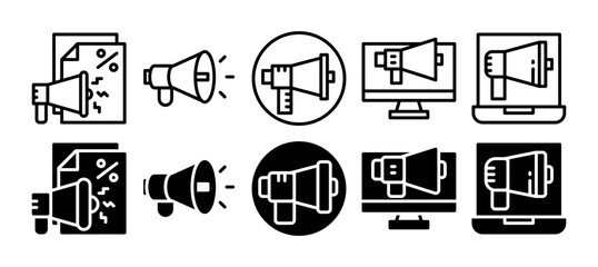 Megaphone icons set. Loudspeaker megaphone icon collection. Advertising concept. Vector illustration in line and solid style