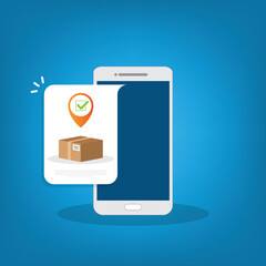 Delivery Process Notification on Mobile Phone. Express Delivery, Home Delivery, Contactless and Order Curbside Pickup.	