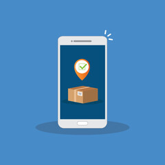 Delivery Process Notification on Mobile Phone. Express Delivery, Home Delivery, Contactless and Order Curbside Pickup.	