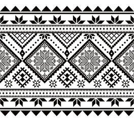 Ukrainian seamless vector pattern - Hutsul Pysanky (Easter eggs) folk art style design with stars and geometric shapes in black and white
