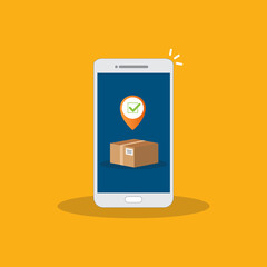 Delivery Process Notification on Mobile Phone. Express Delivery, Home Delivery, Contactless and Order Curbside Pickup.	