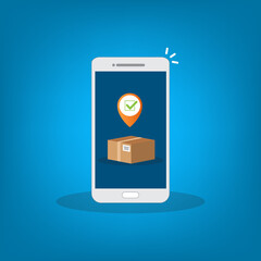 Delivery Process Notification on Mobile Phone. Express Delivery, Home Delivery, Contactless and Order Curbside Pickup.	