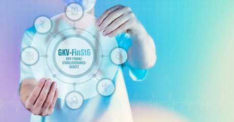 GKV-FinStG (GKV-Finanzstabilisierungsgesetz). Medizin in der Zukunft. Arzt hält virtuelles...