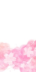 春の和風縦長テンプレート）アルコールインクの波と光る桜の花柄　金色グリッター　ピンク　白背景　